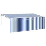 vidaXL Auvent Rétractable Rayé Bleu et blanc 350 x 200 cm Tissu  métal