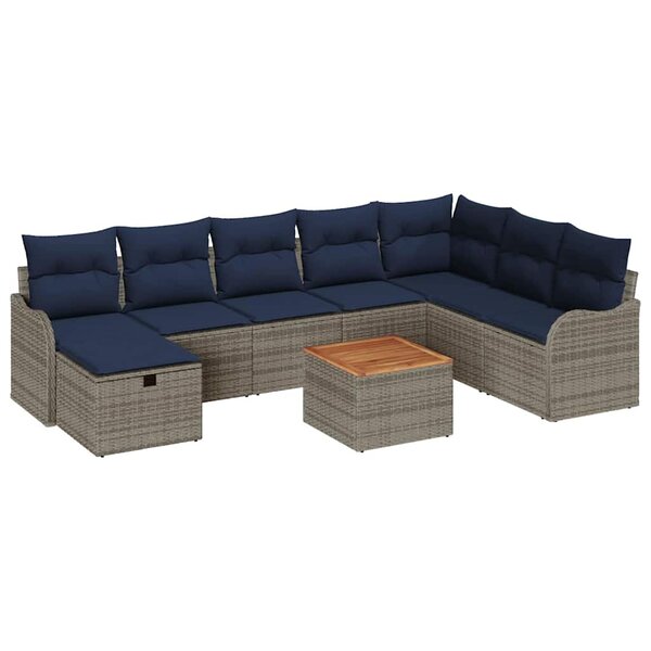 vidaXL Ensemble de canapé de jardin avec coussin 9 Pièces Gris polyrotin