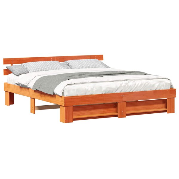 vidaXL Cadre de lit avec tête de lit Marron 180 x 200 cm Pin massif