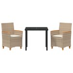 vidaXL Ensemble de salle à manger de jardin 3 pièces avec coussins en rattan poly beige