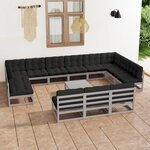 vidaXL Salon de jardin 14 Pièces avec coussins Gris Bois de pin massif