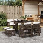 vidaXL Ensemble à manger de jardin et coussins 9 Pièces marron poly rotin