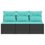 vidaXL Canapé de jardin avec coussins 3 places noir résine tressée