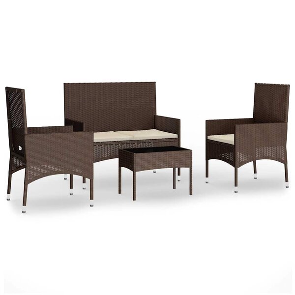 vidaXL Salon de jardin 4 Pièces avec coussins Marron Résine tressée