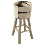 vidaXL Tabouret de bar cuir de chèvre et bois de teck solide