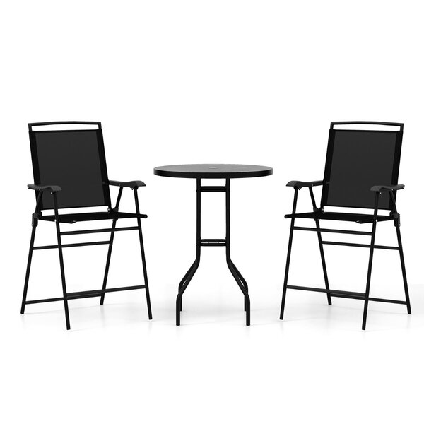 Bistrot pour patio 3 pièces table et chaises pliantes de bar de jardin avec plateau de table dpc trou pour parasol et repose-pieds 20_0007921