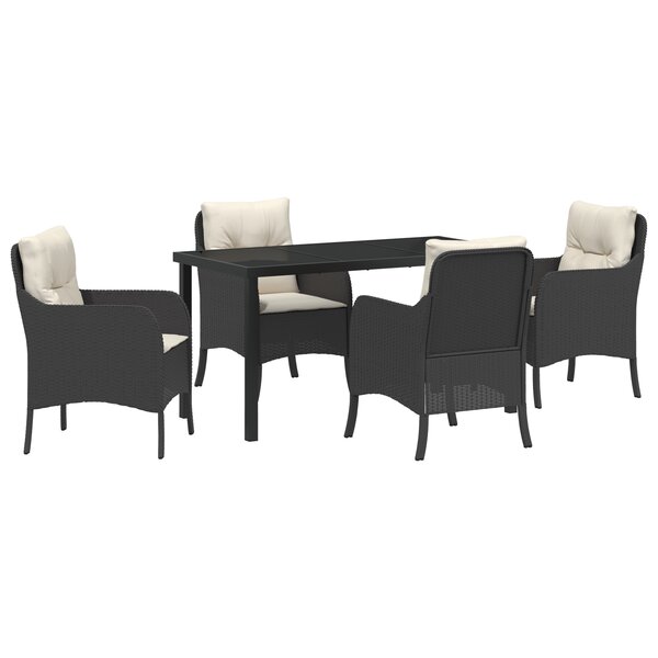 vidaXL Ensemble de salle à manger de jardin 5 pièces avec coussins Noir Poly Rattan