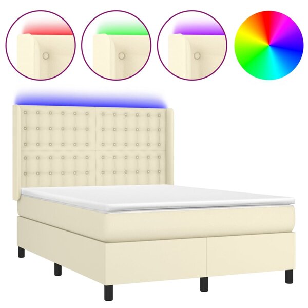 vidaXL Sommier à lattes de lit matelas LED Crème 140x190 cm Similicuir