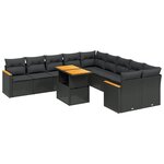 vidaXL Salon de jardin 11 Pièces avec coussins noir résine tressée