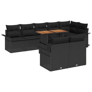 vidaXL Ensemble de canapé de jardin avec coussin 9 Pièces Noir