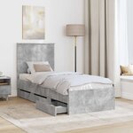 vidaXL Cadre de lit avec tiroir Gris béton 75 x 190 cm Bois Ingénierie