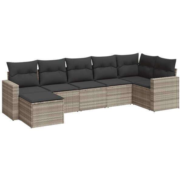 vidaXL Salon de jardin avec coussins 7 Pièces gris clair résine tressée