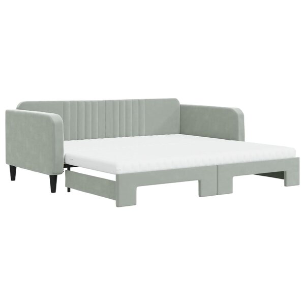 vidaXL Lit de jour et gigogne et matelas gris clair 100x200 cm velours