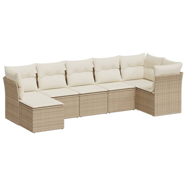 vidaXL Salon de jardin avec coussins 7 Pièces beige résine tressée