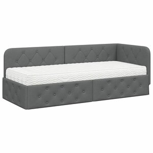 vidaXL Cadre de lit d'angle avec matelas Gris foncé 80 x 200 cm tissu