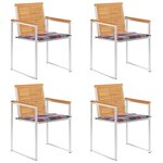 vidaXL Chaises de jardin lot de 4 avec coussins Bois de teck massif