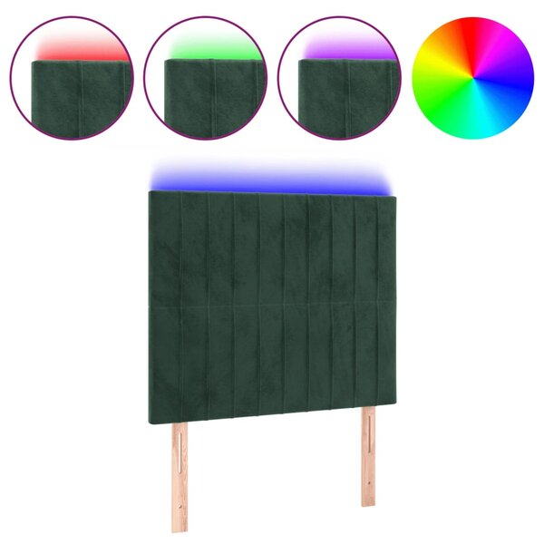 vidaXL Tête de lit à LED Vert foncé 80x5x118/128 cm Velours