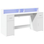 Bureau table poste de travail meuble d'ordinateur informatique étude avec lumières LED 160 x 55 x 91 cm bois d'ingénierie blanc 02_0023408