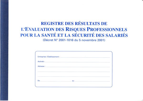 Registre résultats évaluation des riques Professionnels 210X297 60 Pages ELVE