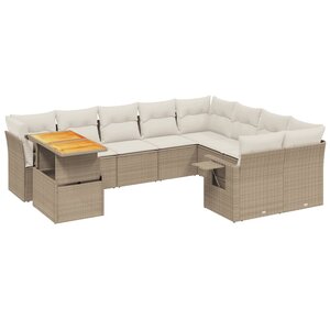 vidaXL Salon de jardin avec coussins 10 Pièces beige résine tressée
