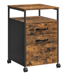 Caisson de bureau 2 tiroirs placard de rangement mobile 41 x 45 x 66 cm avec roulettes emplacement ouvert style industriel marron rustique et noir 12_0004799
