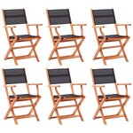 vidaXL Chaises pliables de jardin lot de 6 noir eucalyptus textilène