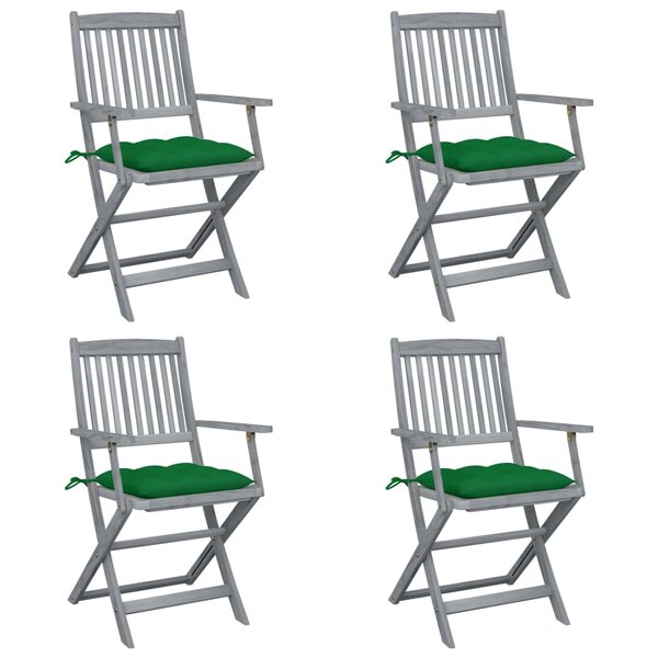 vidaXL Chaises pliables d'extérieur lot de 4 et coussins Bois d'acacia