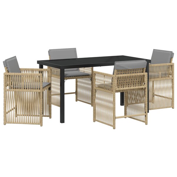 vidaXL Set de Salle à Manger de Jardin de 5 Pièces avec Coussins Rattan Poly Beige