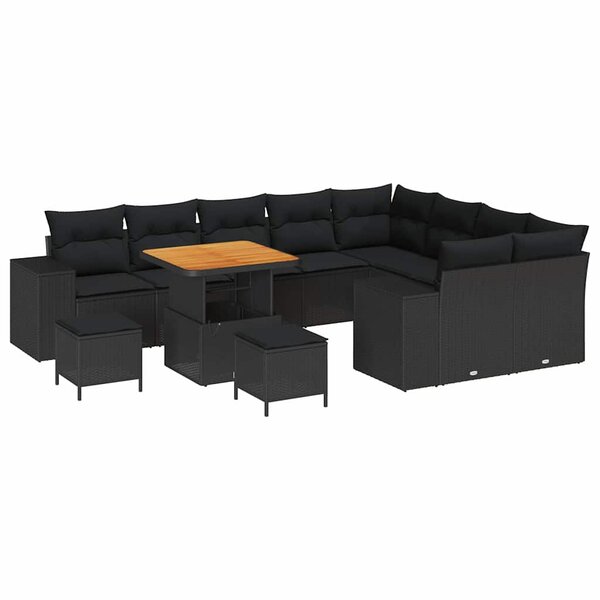 vidaXL Ensemble de canapé de jardin 12 Pièces Noir 80 x 80 x 71 cm