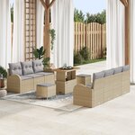 Ensemble de Canapés de Jardin de 10 Pièces avec Coussins Beige Poly Rattan Acacia