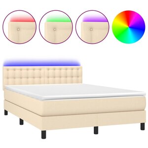 vidaXL Sommier à lattes de lit avec matelas LED Crème 140x190 cm Tissu
