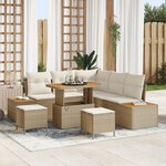 Ensemble de Canapé de Jardin 8 Pièces avec Coussins Beige Poly Rotin Acacia