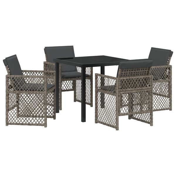 Ensemble de Salle à Manger de Jardin à 5 Pièces avec Coussins Gris Poly Rattan