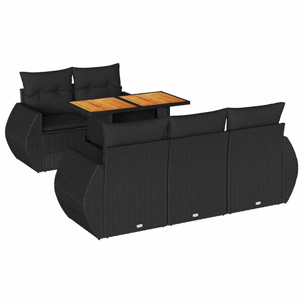 vidaXL Salon de jardin 6 Pièces avec coussins noir résine tressée