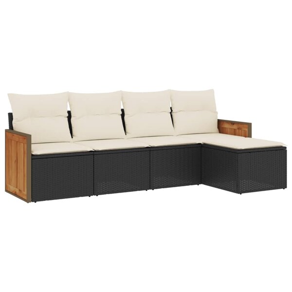 vidaXL Salon de jardin 5 Pièces avec coussins noir résine tressée