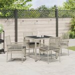 Ensemble de salle à manger de jardin 5 pièces avec coussins en poly rotin gris clair