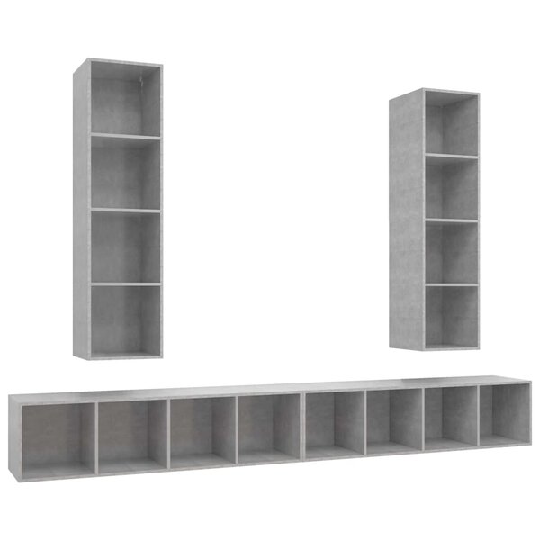 vidaXL Meubles TV muraux 4 Pièces Gris béton Bois d'ingénierie