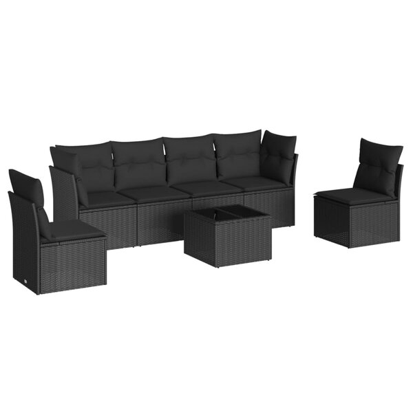 vidaXL Salon de jardin 7 Pièces avec coussins noir résine tressée