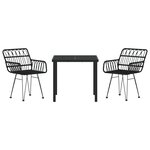 vidaXL Ensemble de Dîner de Jardin 3 Pièces Noir Poly Rattan
