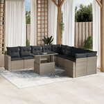 vidaXL Salon de jardin 11 Pièces avec coussins gris clair résine tressée