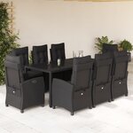 vidaXL Ensemble à manger de jardin 9Pièces coussins noir résine tressée