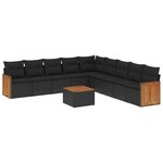 vidaXL Salon de jardin 10 Pièces avec coussins noir résine tressée