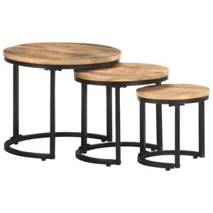 vidaXL Tables d'appoint 3 Pièces Bois de manguier brut