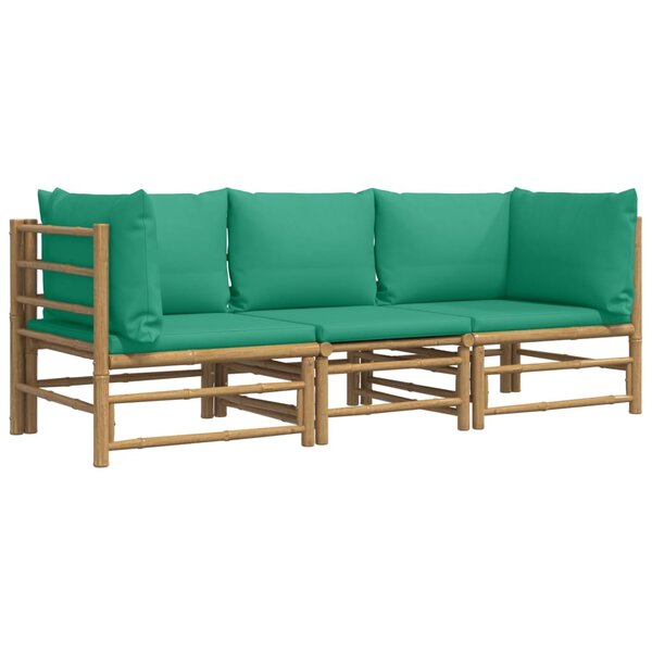 Salon de jardin meuble d'extérieur ensemble de mobilier 3 pièces avec coussins vert bambou 02_0016014