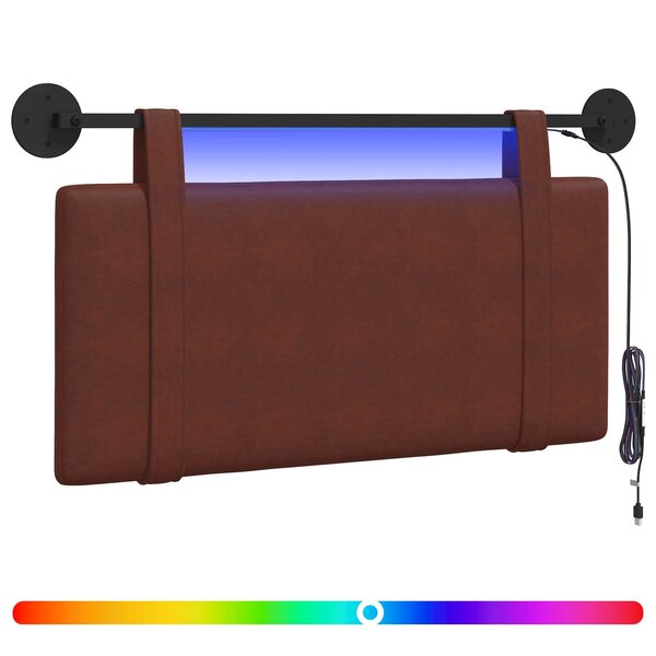 vidaXL Tête de lit suspendue Avec lumière LED Brun Brillant PU antique