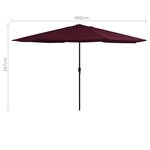 vidaXL Parasol de jardin avec mât en métal 390 cm rouge bordeaux
