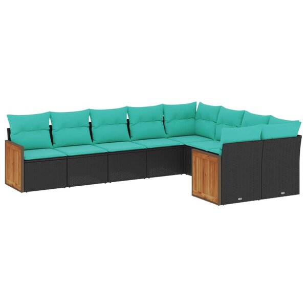vidaXL Salon de jardin 9 Pièces avec coussins noir résine tressée