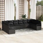 vidaXL Ensemble de canapé de jardin avec coussin 10 Pièces Noir