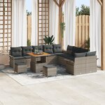 vidaXL Ensemble de canapé de jardin 13 pièces avec coussins gris Poly Rattan Acacia