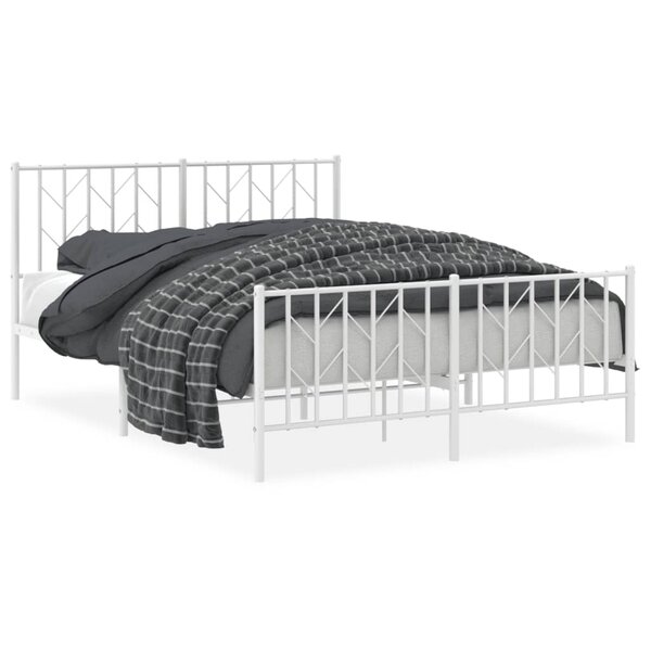 vidaXL Cadre de lit métal sans matelas et pied de lit blanc 140x190 cm